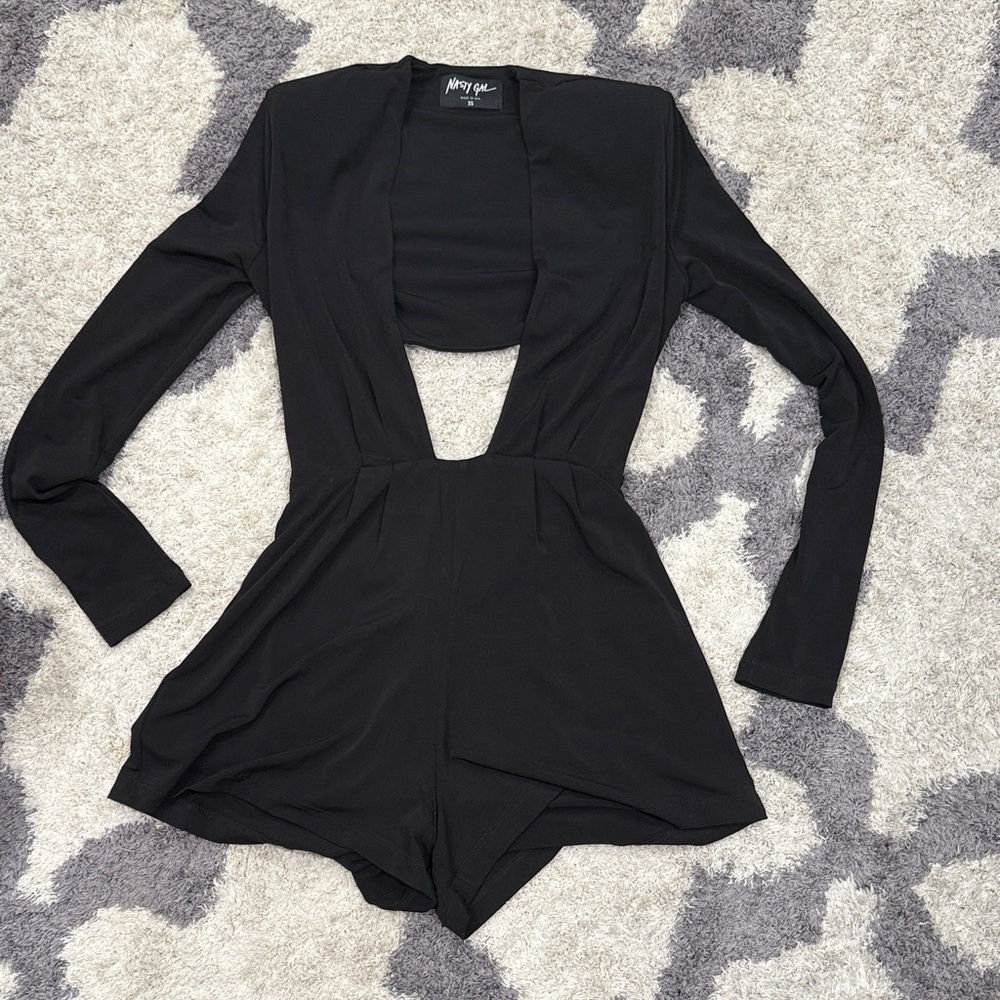 Nasty Gal Black Cutout Long Sleeve Bodysuit